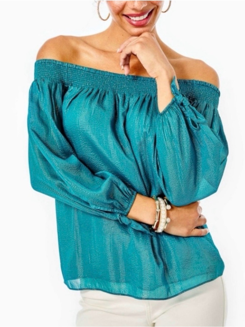Lilly Pulitzer Teal Women's Off The Shoulder Top